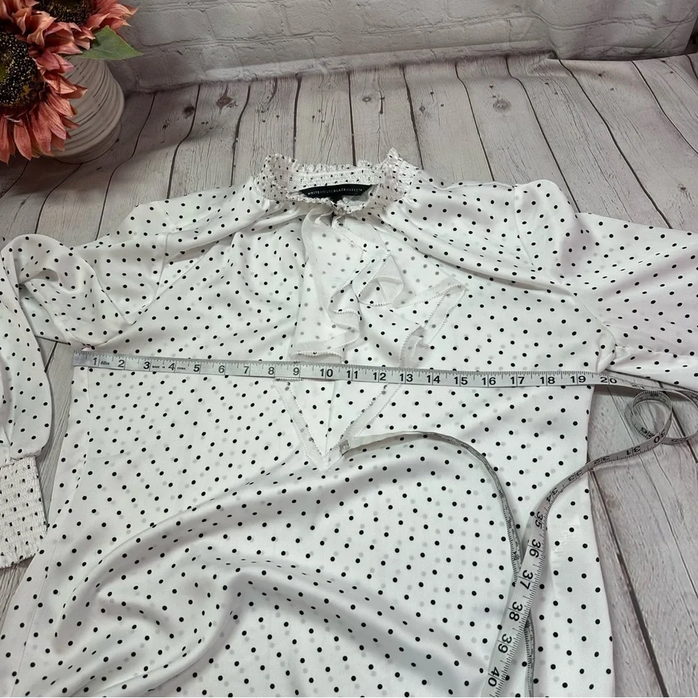 White House Black Market Puff Sleeve Blouse with Tie Front sz 8 ruffle sheer - Picture 5 of 10